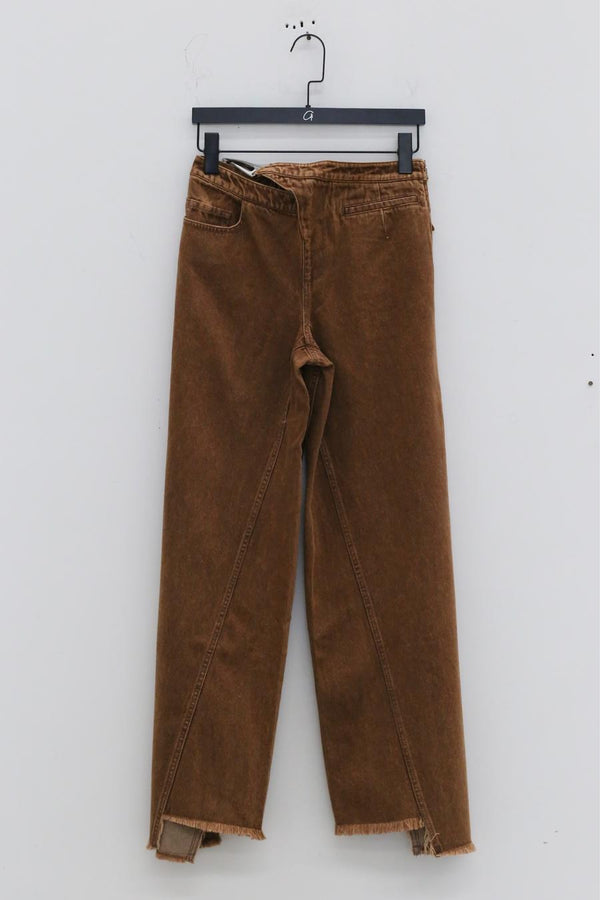 OUDE WAAG Washing Denim buckle wide-leg pants OW-23SS-PT03 reddish brown
